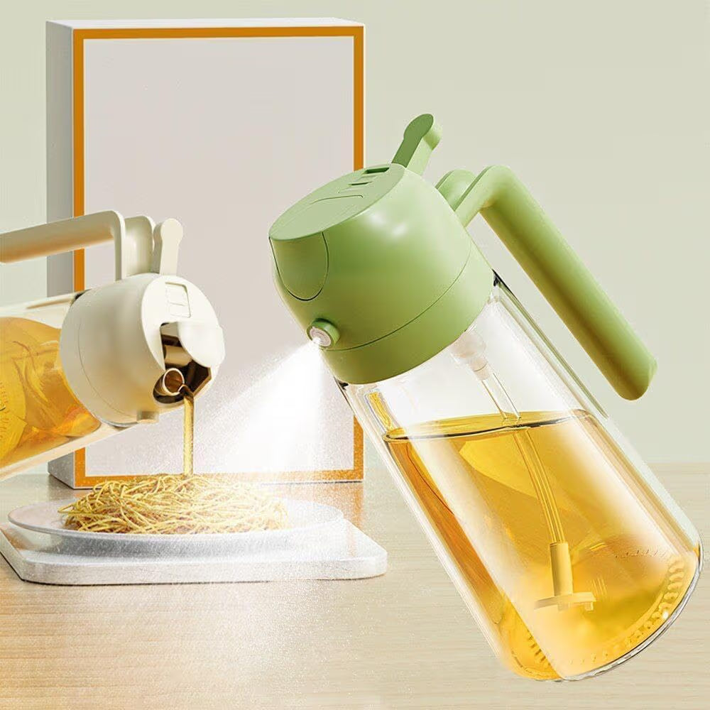 2-in-1 Glass Oil Spray Bottle for Cooking & Pouring | Mist Sprayer & Dispenser | Refillable Kitchen Oil Bottle
