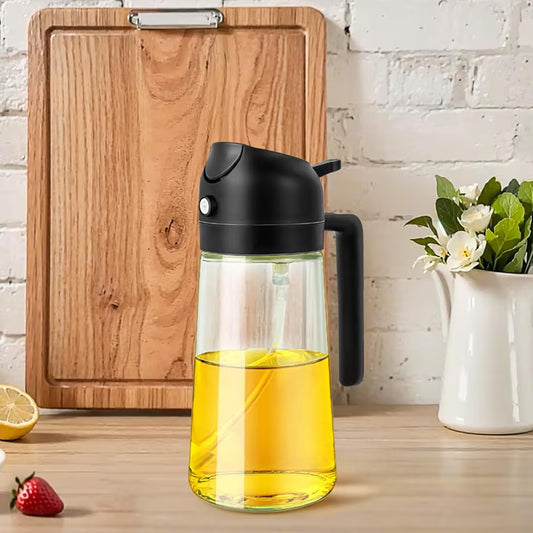 2-in-1 Glass Oil Spray Bottle for Cooking & Pouring | Mist Sprayer & Dispenser | Refillable Kitchen Oil Bottle