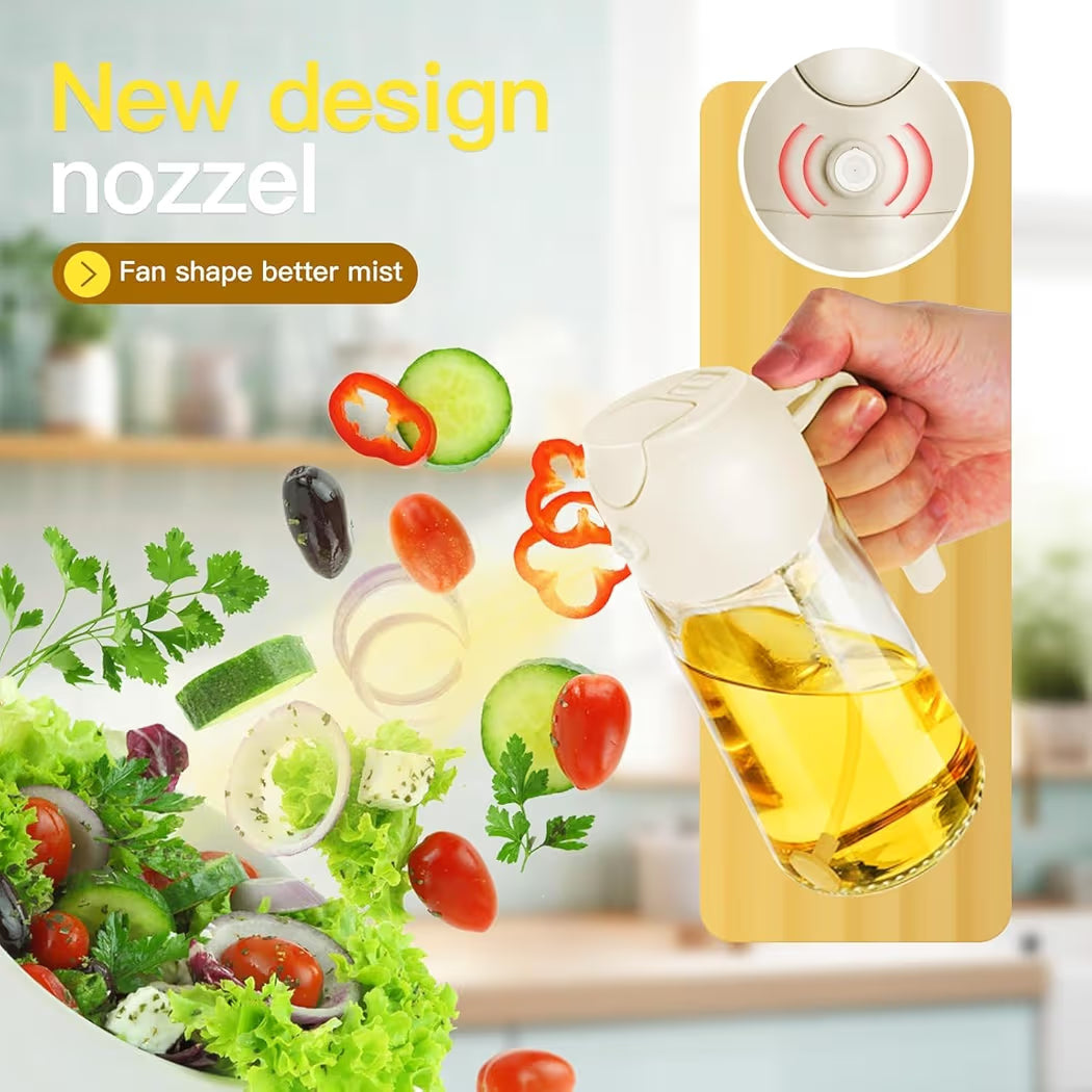 2-in-1 Glass Oil Spray Bottle for Cooking & Pouring | Mist Sprayer & Dispenser | Refillable Kitchen Oil Bottle