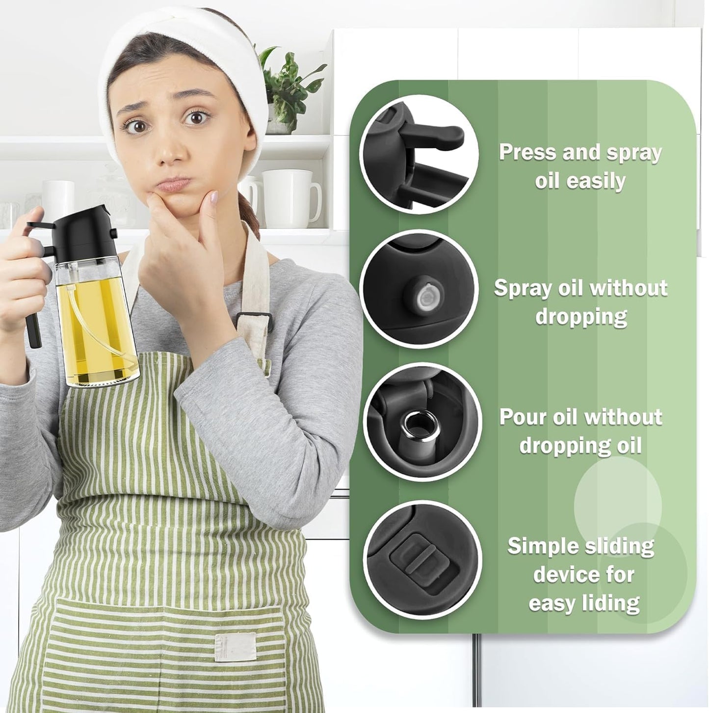 2-in-1 Glass Oil Spray Bottle for Cooking & Pouring | Mist Sprayer & Dispenser | Refillable Kitchen Oil Bottle