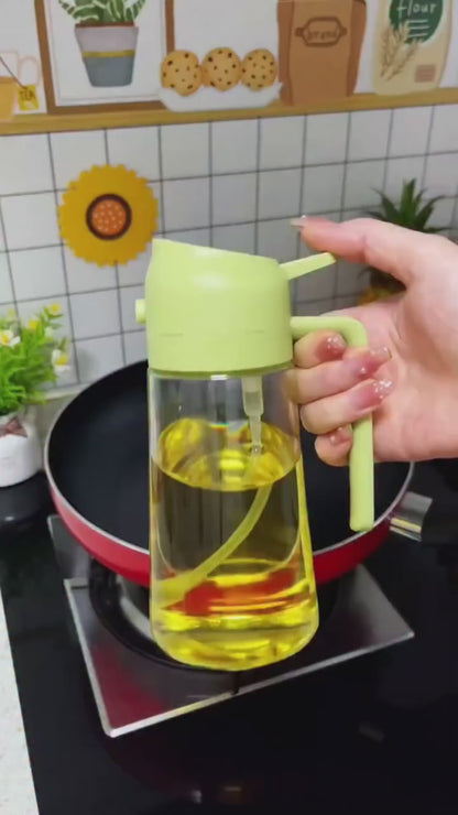 2-in-1 Glass Oil Spray Bottle for Cooking & Pouring | Mist Sprayer & Dispenser | Refillable Kitchen Oil Bottle